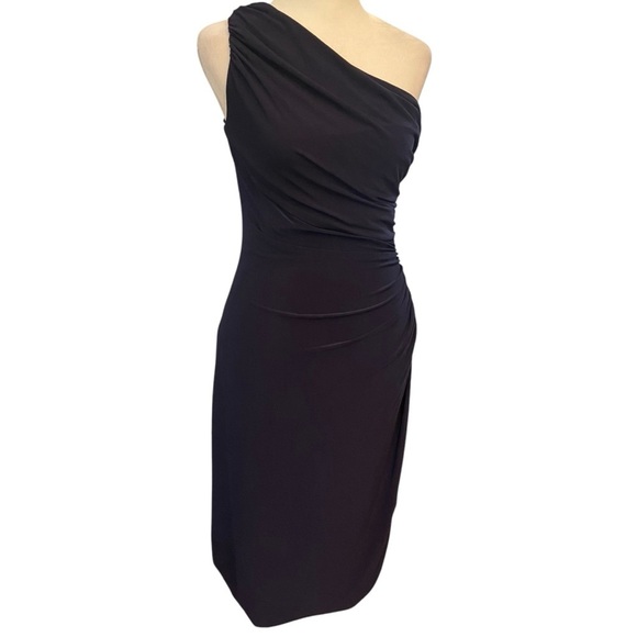LAUREN RALPH LAUREN ONE SHOULDER Ruched DRESS SIZE 6 Navy Dance Wedding Guest - Picture 1 of 10
